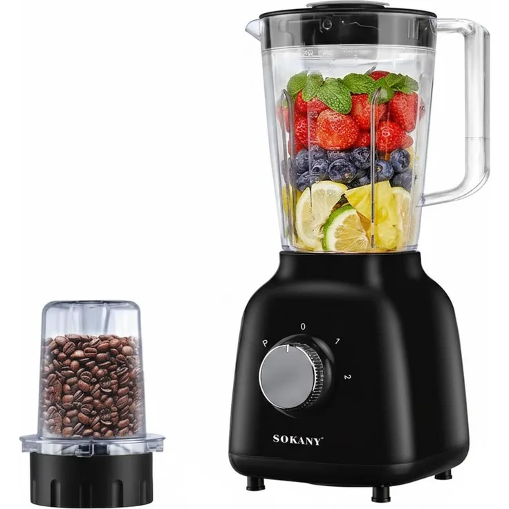 Sokany 2-in-1 Standmixer Blender 500W mit 1.6L Schüssel und Mühle, Schwarz