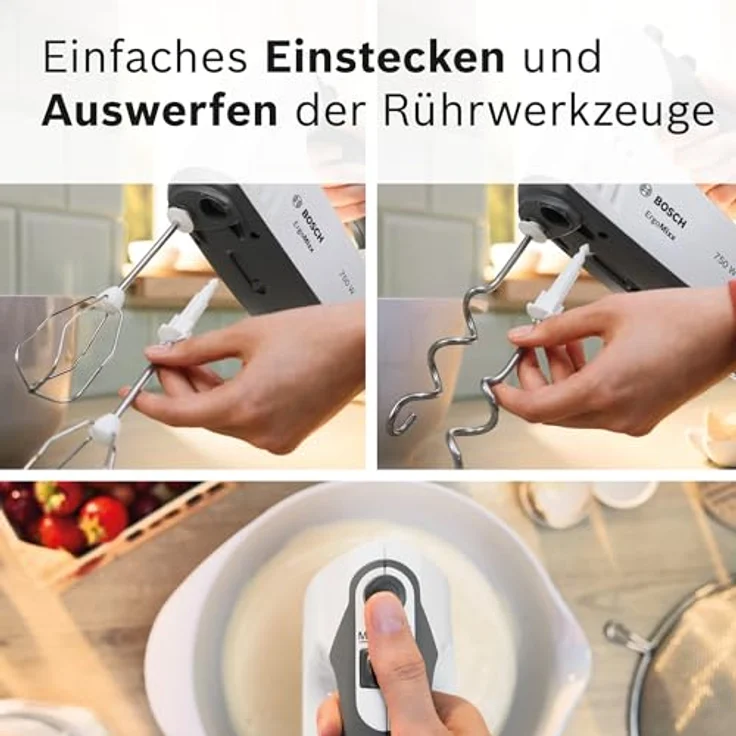 Bosch Hausgeräte Handrührer, ErgoMixx, 750 W, Weiß, grau, MFQ37470, Handmixer, Grau, Weiss – Bild 6