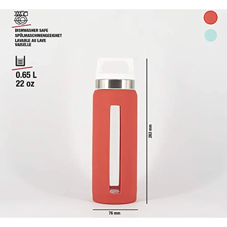 Sigg Dream Scarlet, Silikonhülle, 0.65 L, Hitzebeständig, BPA Frei, Dunkel Rot Glas Trinkflasche, 7.6 x 7.6 x 24.4 cm – Bild 7