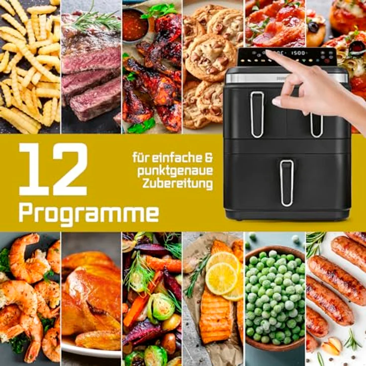 GOURMETmaxx FryUp3 3-Kammer-Heißluftfritteuse 3000W, schwarze Edelstahl-Optik, 17l Volumen, LED-Touchdisplay, 12 Programme – Bild 12