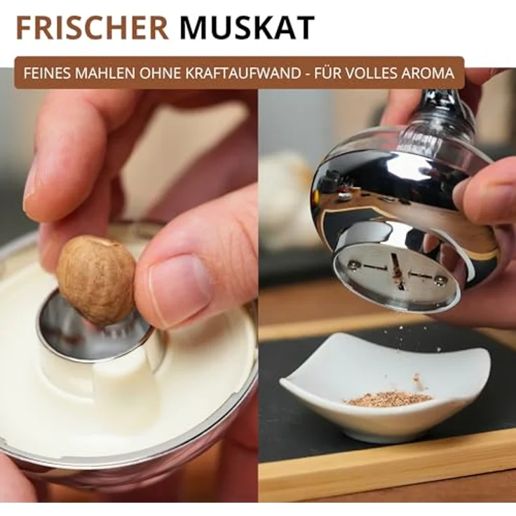 Westmark Muskatmühle mit Vorratsfläche für bis zu 9 Muskatnüsse, Kunststoff-Rostfreier Edelstahl, Silber-Transparent, 69572260 – Bild 4