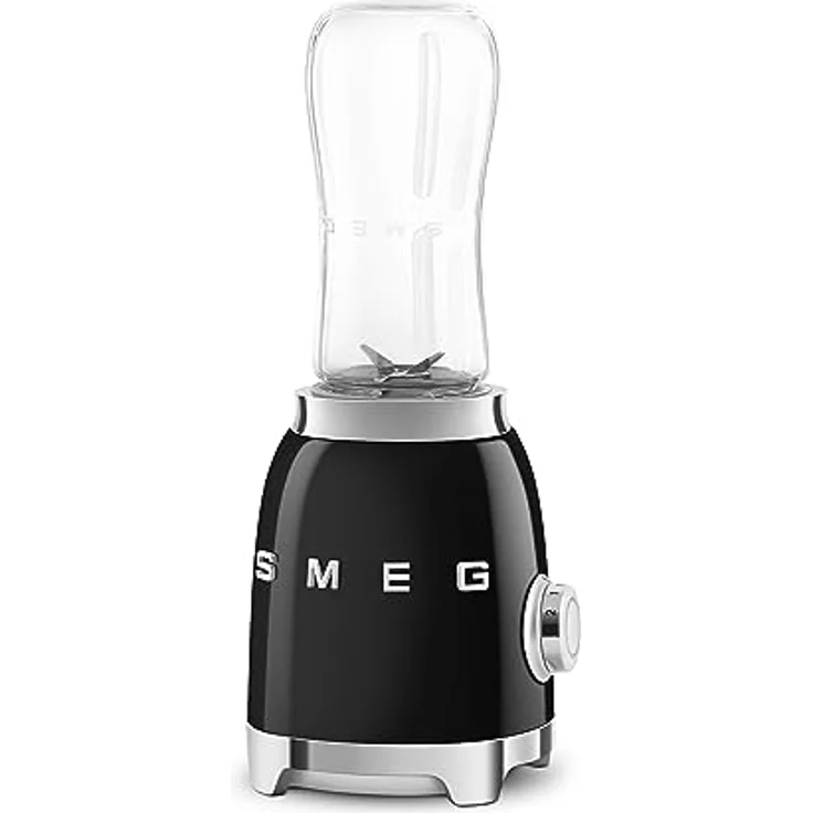 Smeg PBF01PBLEU Smoothiemaker, 300 Watt, inkl. 2 x 600 ml To-Go-Trinkflaschen, 2 Geschwindigkeiten, Edelstahl, schwarz, Serie: PBF01 – Bild 3