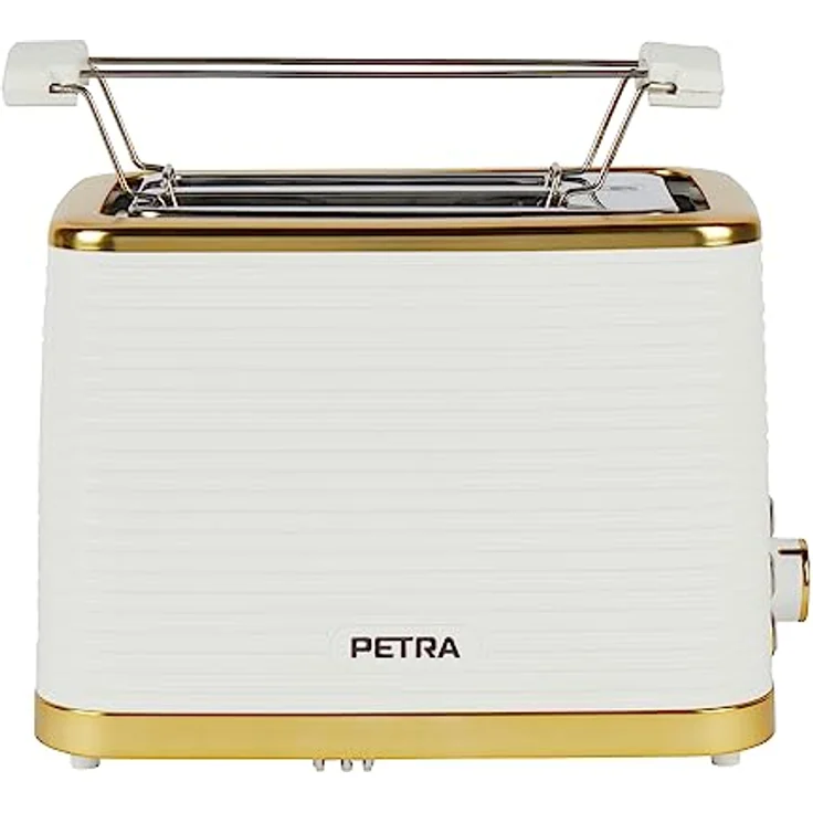 Petra PT5032WVDE 2 Scheiben Toaster – Inklusive Brötchenaufsatz, 7 Bräunungsstufen, 930W, Weiß/Gold – Bild 1