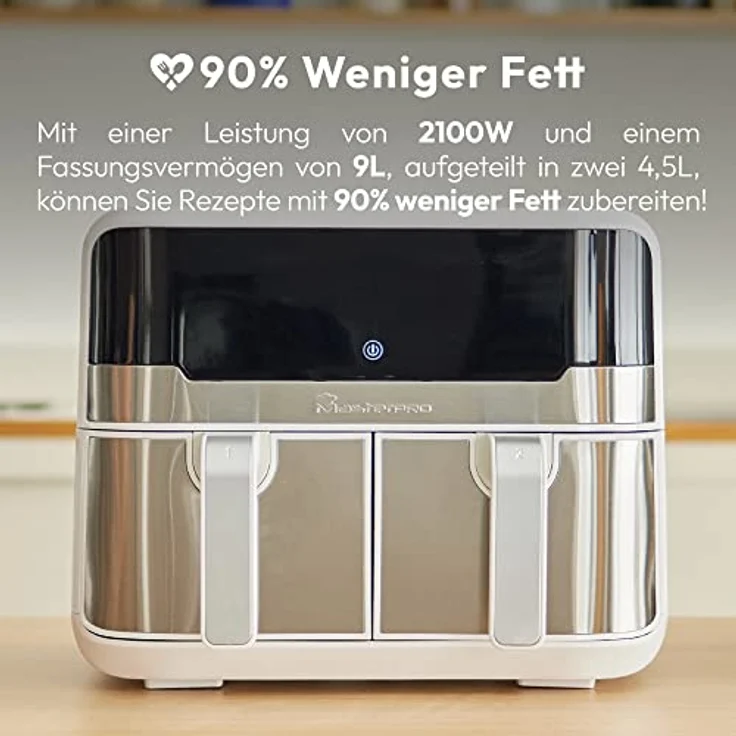 MasterPRO Rocket Duo 900 | Hot Air Fryer Double | White | 9L Capacity and 2100W Power | LED Touch Screen and Non-Stick Basket | Fryer | 11 Functions in 1 – Bild 2