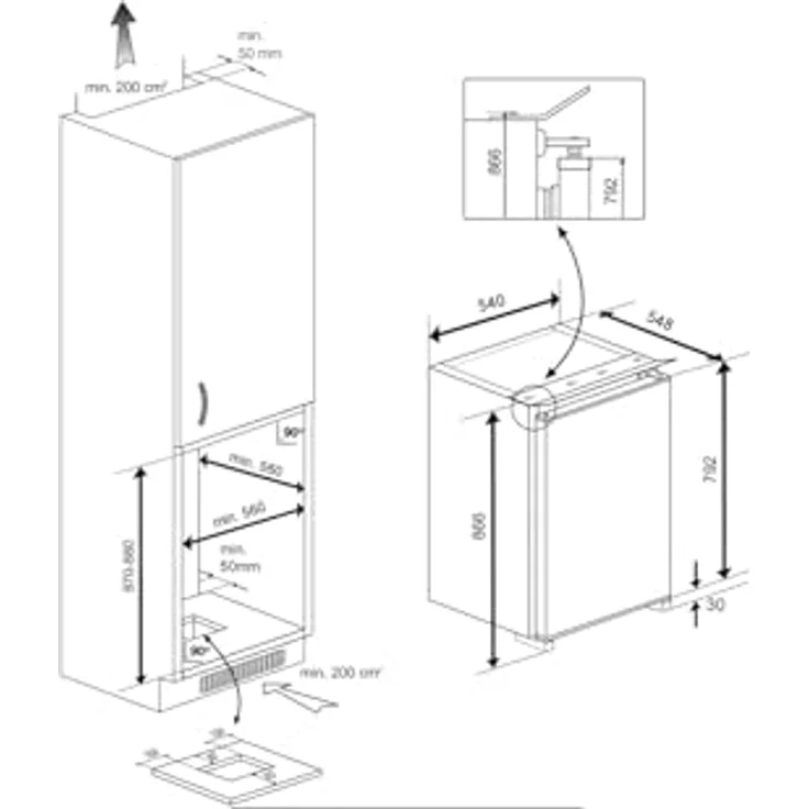 Bauknecht BKSI 9VF2 Einbau-Kühlschrank, 126 l Nutzinhalt, energieeffizient, 855 mm hoch, Weiß, Abtauautomatik, 4 höhenverstellbare Glasböden – Bild 10
