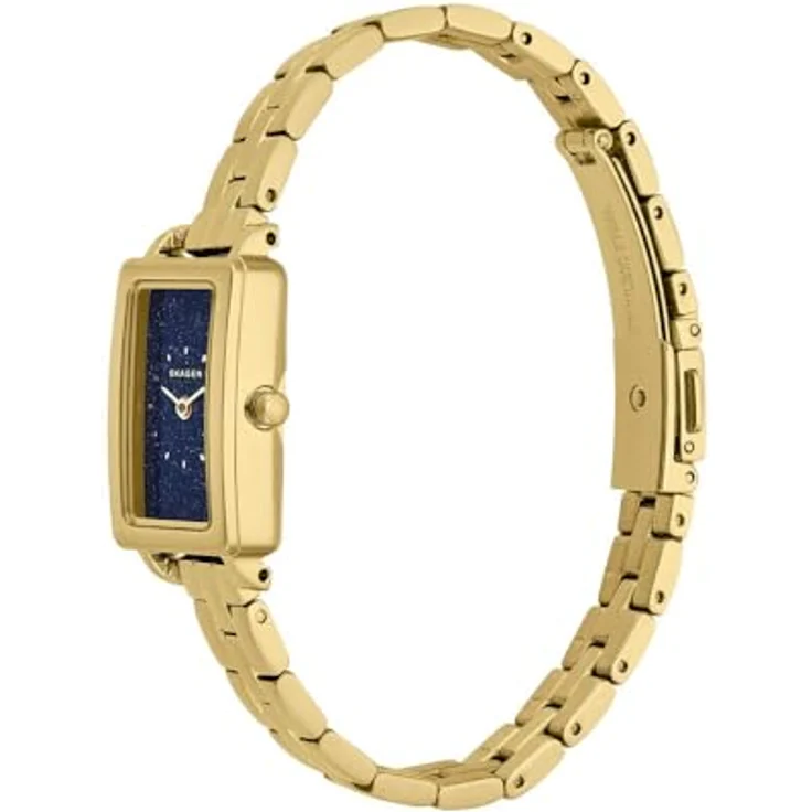 Skagen Hagen Damenuhr, Quarz-Zweizeigerwerk mit goldenem Edelstahlgehäuse und blauem Zifferblatt, wasserbeständig bis 30 m – Bild 3