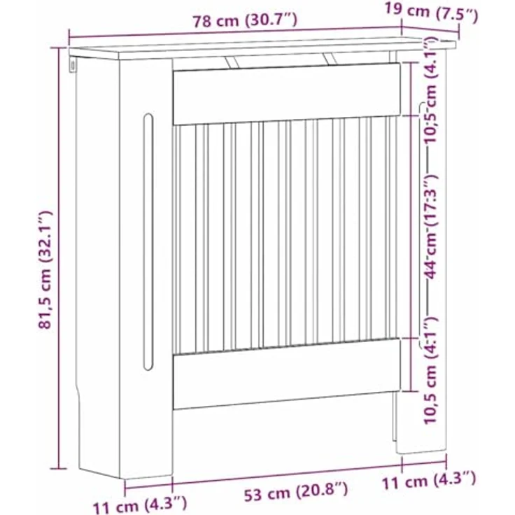 vidaXL Heizkörperabdeckung Hochglanz Weiß 78 x 19 x 81,5 cm, dekorativer Heizkörper-Schutz aus Holz, kindersicher mit vertikalen Schlitzen für besseren Wärmefluss – Bild 3