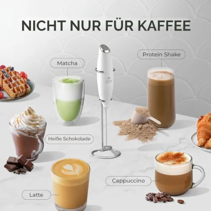 Zulay Kitchen Elektrischer Milchaufschäumer Stab, kompakt und effizient, für Latte, Cappuccino und Shakes - Weiß – Bild 4