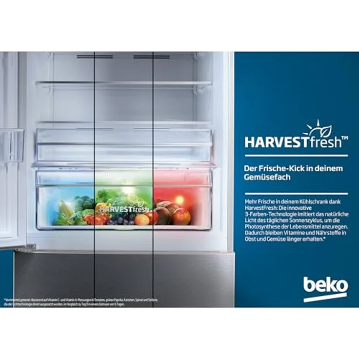 Beko B7RCNE367HXB Kühl-/Gefrierkombination, 316 l Nettovolumen, NoFrost, HarvestFresh, MultiZone, Edelstahl-Look – Bild 2