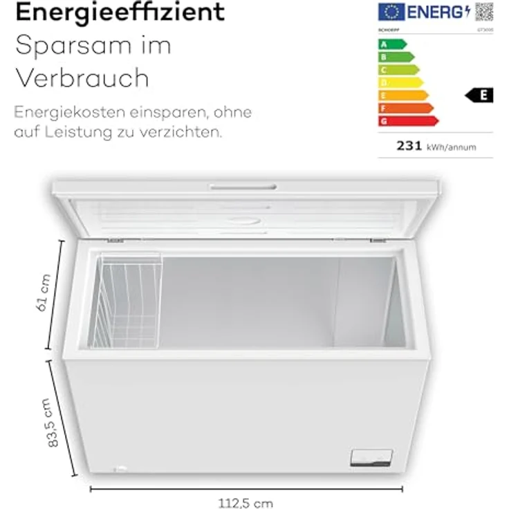 SCHOEPF GT300S Gefriertruhe, 299 Liter, Energieeffizienzklasse E, 4-Sterne, leise mit 41 dB, weiß – Bild 7