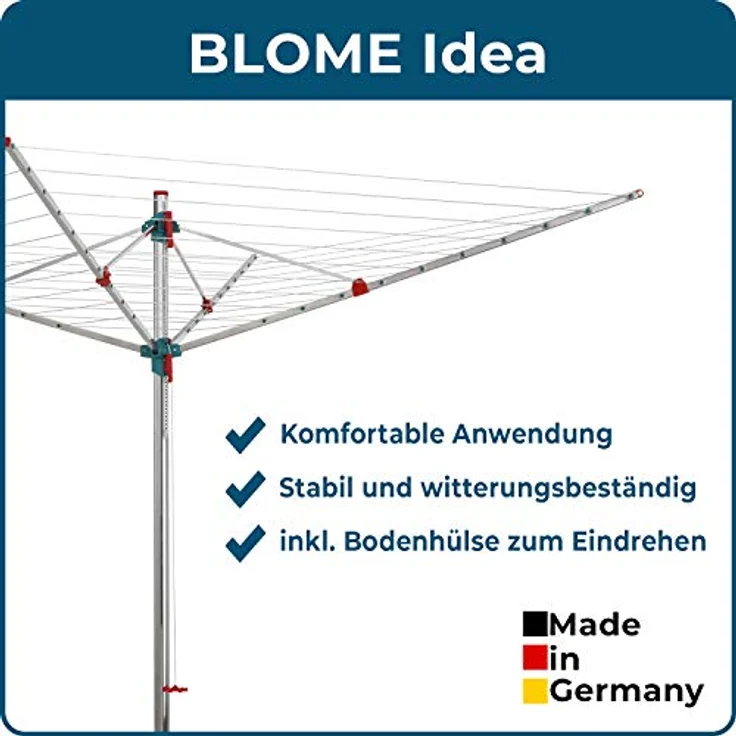 Blome Wäschespinne Idea 60m inkl. Bodenhülse und Schutzhülle, Wäsche Spinne draußen, Made in Germany – Bild 2