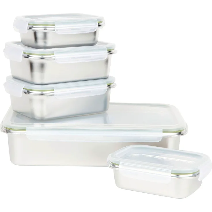 Homeware Vorratsdosen-Set 5-teilig, Hellgrün und Transparent, auslaufsicher, lebensmittelecht, luftdichter Verschluss, stapelbar, 0.6 L.