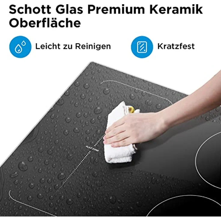Midea KI500IX Induktionskochfeld 60 cm, Induktionskochplatte mit Bräterzone,9 Stufen,Touch- Steuerung,Pfannensensor,Restwärmeanzeige,ReStart,Kindersicherung,7000W Kochfeld Induktion mit Power Boost – Bild 5