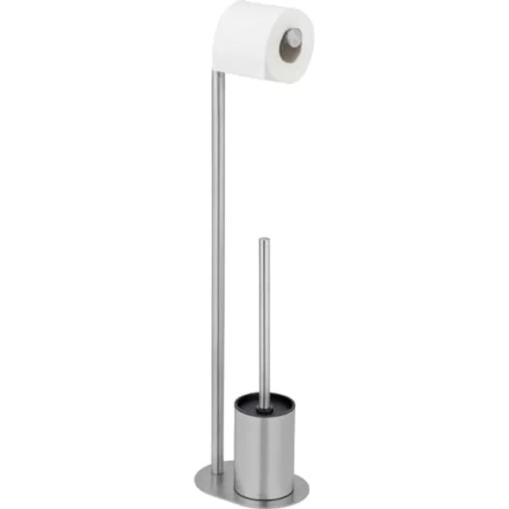 WENKO Stand WC-Garnitur Mod. Levante, freistehend mit Toilettenpapierhalter und WC-Bürste, Edelstahl rostfrei, 23 x 63 x 17 cm, satiniert schwarz – Bild 1