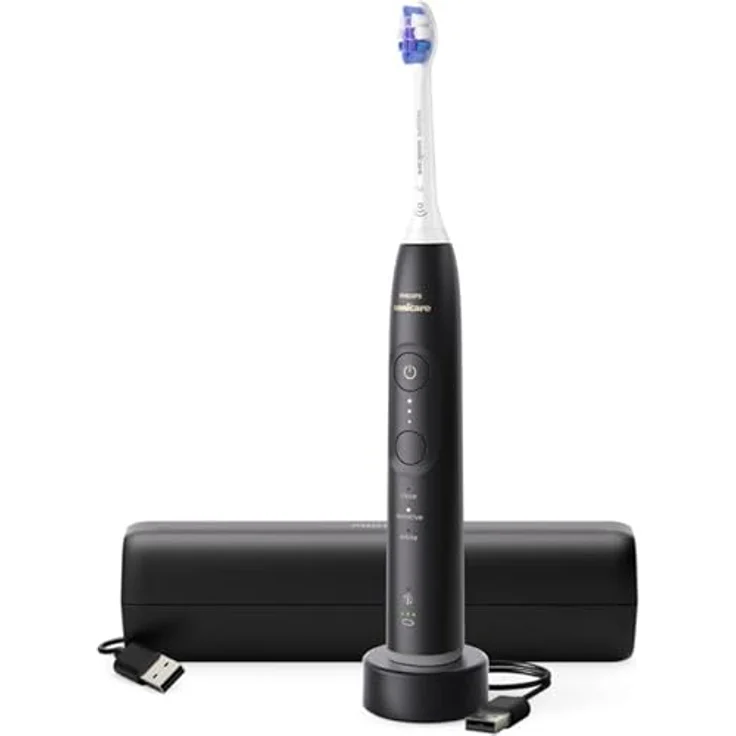 Philips Sonicare 6500 HX7411/02, Elektrische Zahnbürste mit 62000 Bewegungen/min, 3 Modi, 3 Intensitätsstufen, Smartphone-App, Druckwarnung, BrushSync-Erinnerung, Schwarz – Bild 1