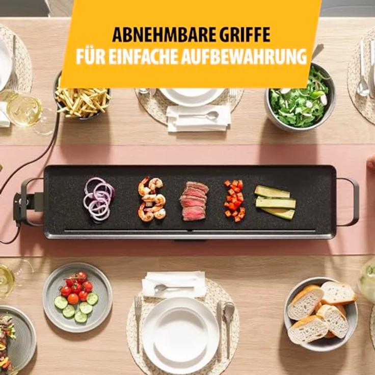 Tristar Tischgrill slim XL - Große Backfläche 90 x 23 cm, Einstellbarer Thermostat, Antihaftbeschichtung, Fettauffangschale - BP-2669 – Bild 5