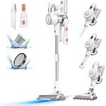 Ultenic U10 Pro Akku Staubsauger Kabellos, Akkustaubsauger mit 30KPa Starke Saugkraft, 35Mins Laufzeit, Kabelloser Staubsauger mit 5 Filtereinheit, LED-Lichter für Hartböden Teppich Tierhaare, Weiß