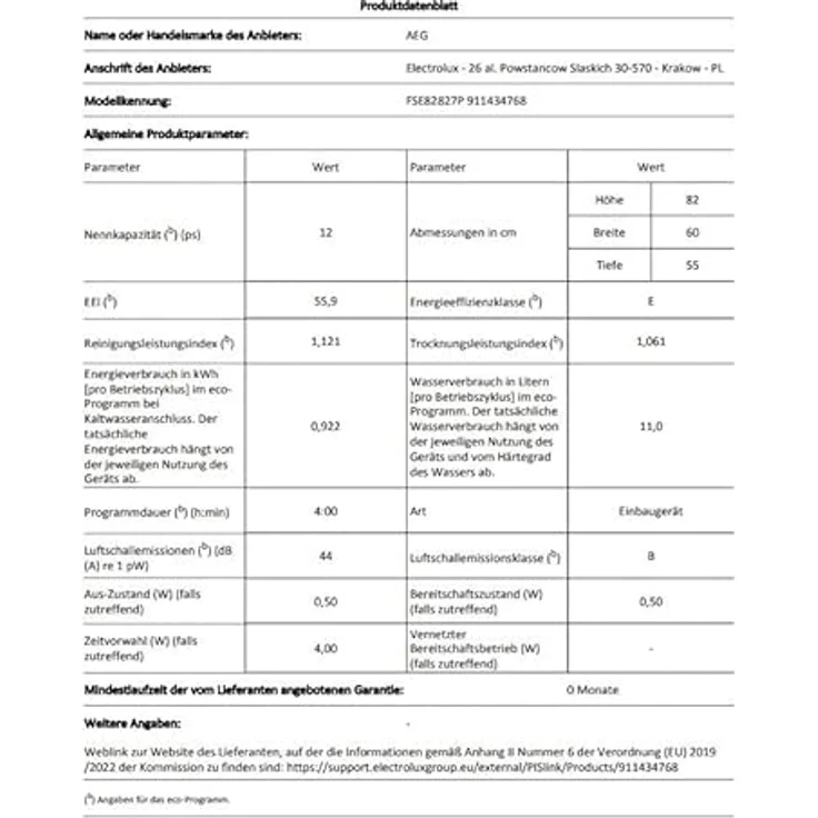 AEG FSE82827P, Geschirrspüler, E, Geräuschemissionsklasse B, Geräuschemissionen 44 Dezibel – Bild 7
