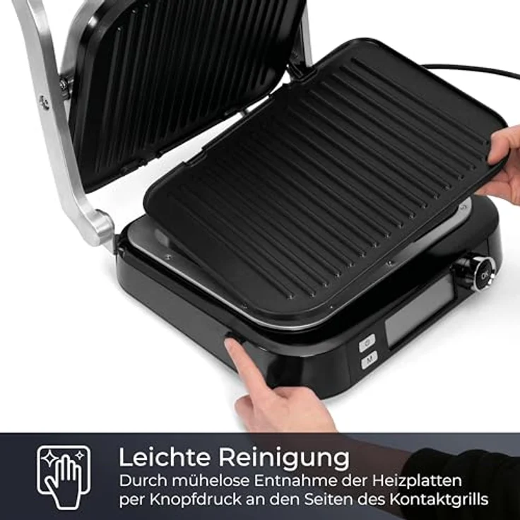 KLAMER Kontaktgrill 7 Automatikprogramme, abnehmbare Platten, Antihaftbeschichtung, 2100W, 2 Grillplatten, 7 Programme, Temp.-Regler, Antihaft – Bild 5