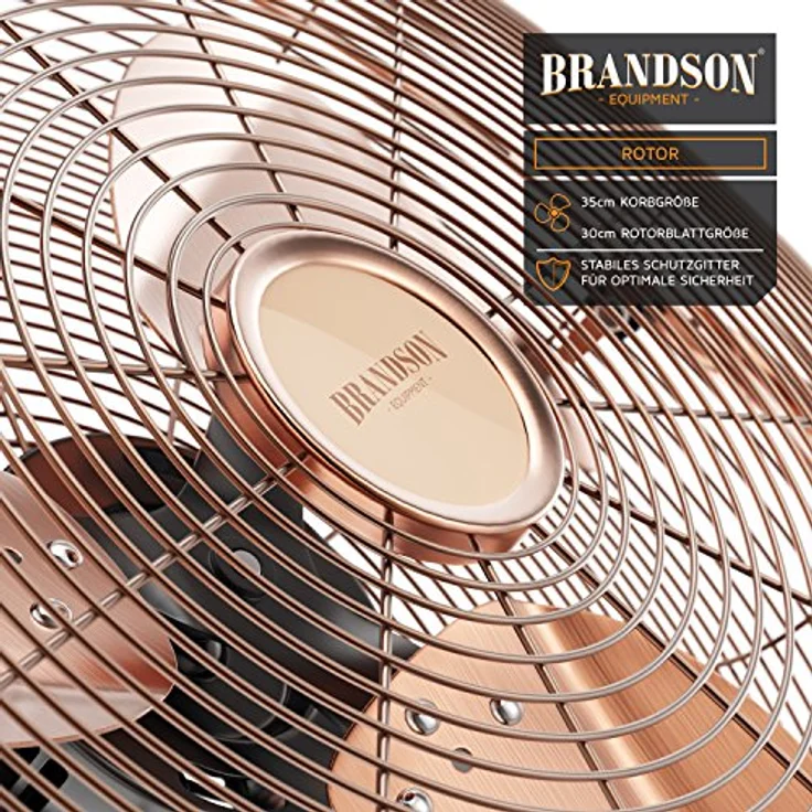Brandson Windmaschine Retro Stil - Ventilator in Kupfer - Standventilator 30cm - Tischventilator Bodenventilator - hoher Luftdurchsatz - robuster Stand - stufenlos neigbarer Ventilatorkopf - Kupfer – Bild 6