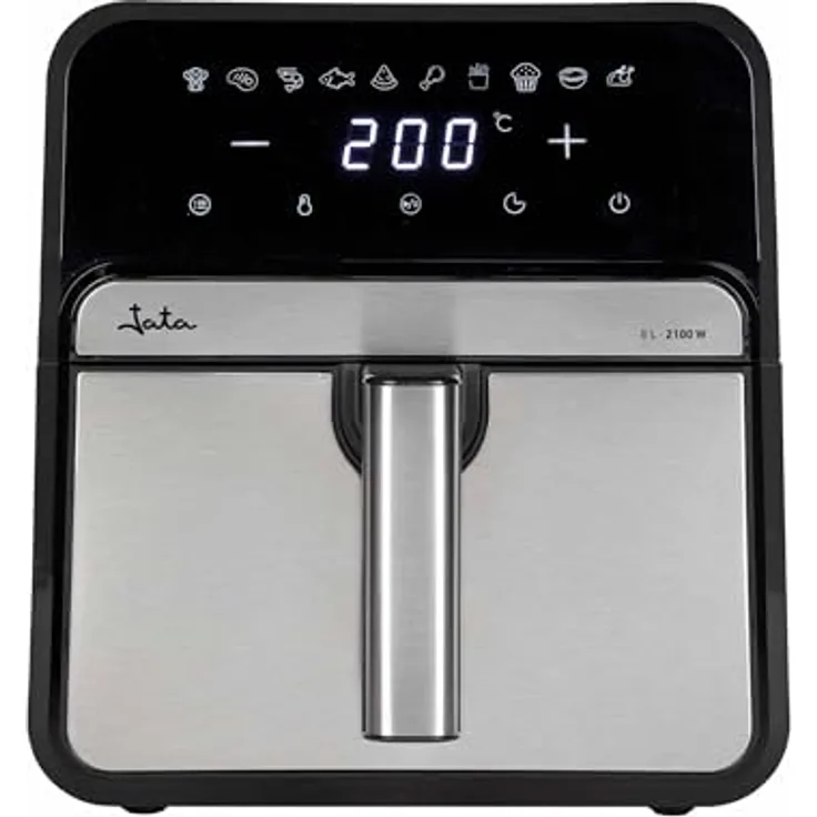 JATA JEFR1242 Luftfritteuse, 8 l, 2100 W, 10 Programme, bis zu 200 °C, intuitives Touch-Panel, Timer 60 Minuten, BPA-freier Korb, ölfreies Frittieren, Backen, Braten, Dehydrieren