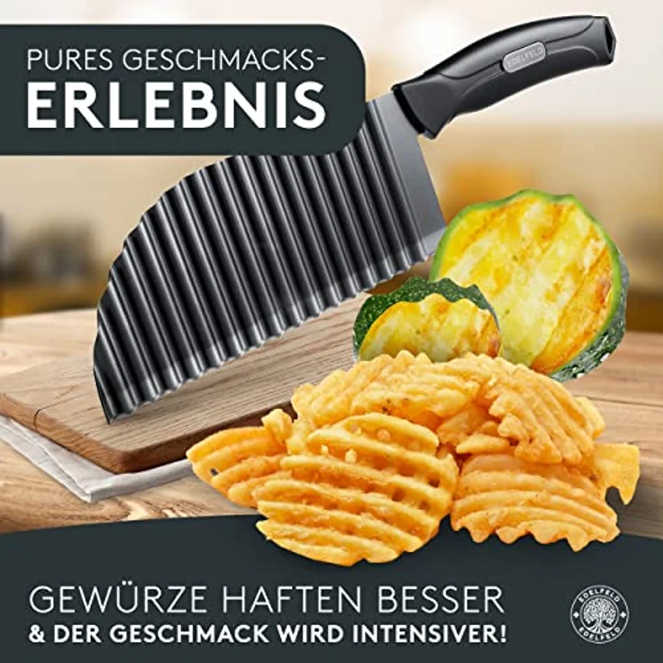 Edelfeld Wellenschneider für Pommes, Obst & Gemüse - Spülmaschinengeeignetes Wellenmesser mit Titanklinge - Professionelles Riffelmesser für Erwachsene & Kinder - BLW Wellenschnittmesser aus Edelstahl – Bild 4