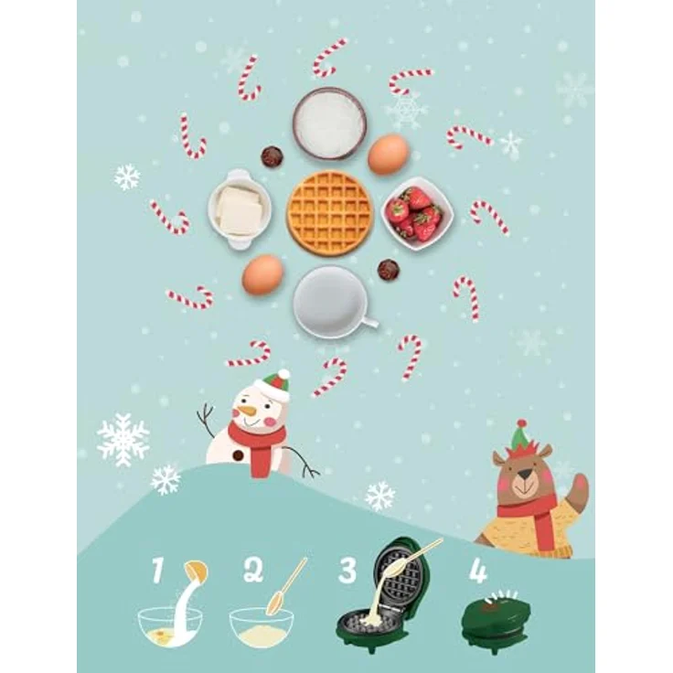 Bestron Mini-Waffeleisen Christmas-Edition, limitierte Auflage mit Antihaftbeschichtung, Waffelgröße 10cm, Farbe: Mattgrün – Bild 5