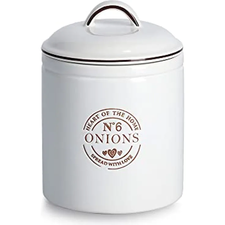 ZELLER 19363 Vorratsdose "Onions", 1620 ml, Keramik, weiß, ca. Ø 14,5 x 20 cm, Vorratsbehälter,Aufbewahrung, Aufbewahrungsbox