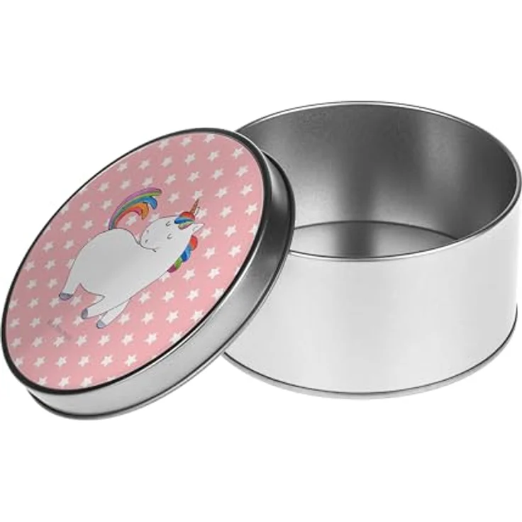 Mr. & Mrs. Panda Blechdose rund Einhorn Stolzieren - Rot Pastell - Metalldose für Kekse und Geschenke - Einhorn Deko – Bild 4