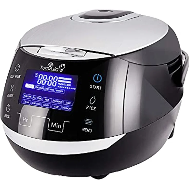Yum Asia Sakura Reiskocher, 8 Tassen mit Keramikbeschichtung, Advanced Fuzzy Logic, 6 Reis- und Multifunktionen, Schwarz und Silber, 220–240 V (EU-Stecker) – Bild 1