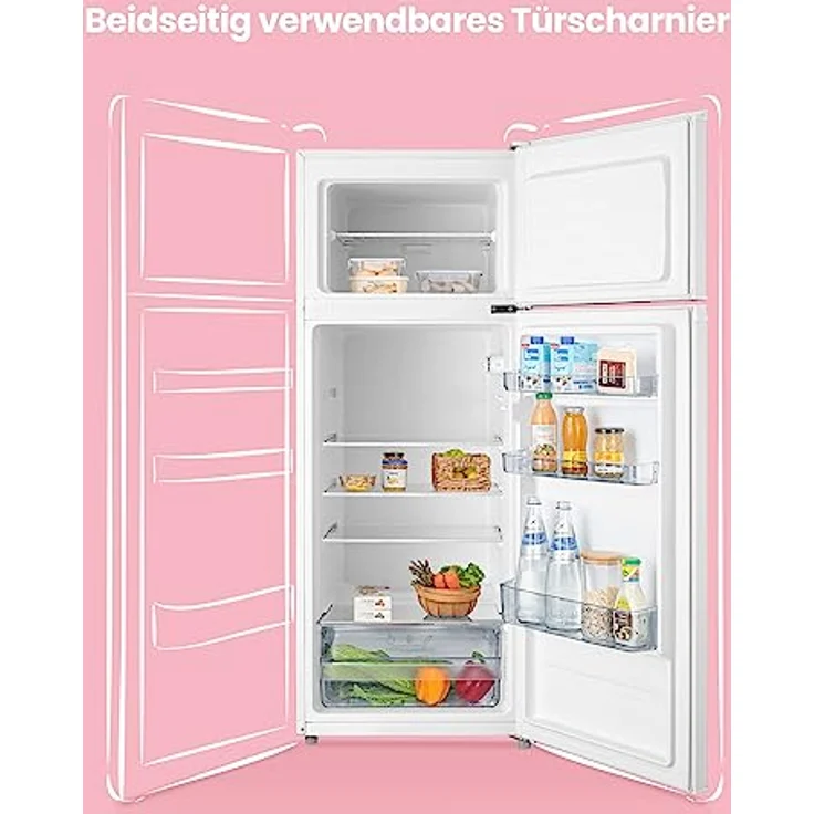 Comfee RCT284WH2A Kühl-/Gefrierkombination/Gefrierteil oben/176 kWh/Jahr/143cm Höhe/LED Licht/Reversibles Türscharnier/Weiß – Bild 4