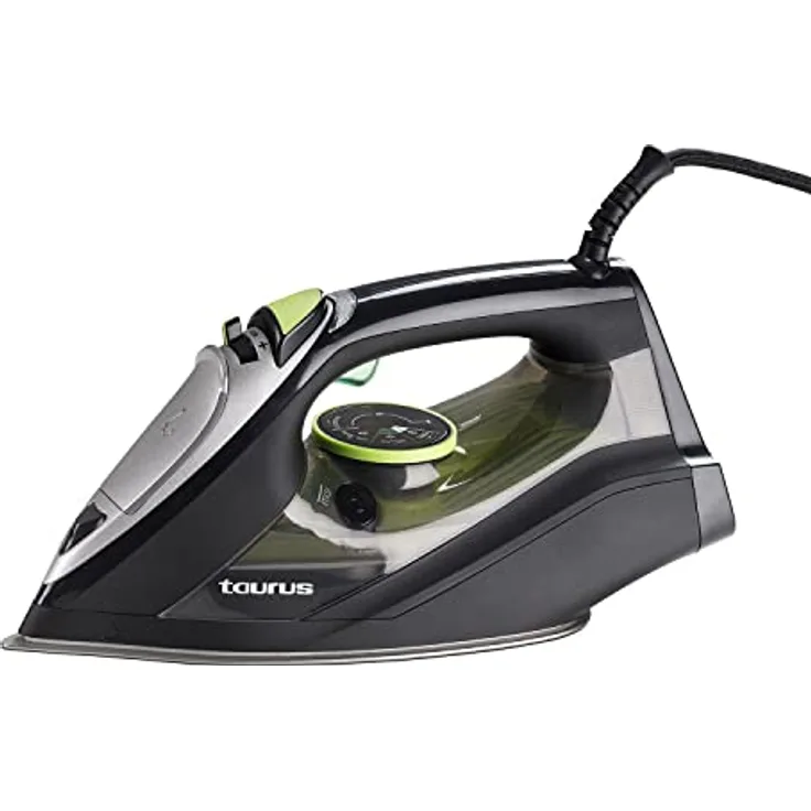 Taurus Dampfbügeleisen mit einer Leistung von 3000 W, Dampfhub von 200 g/min, mit Präzisionsspitze, ECO-Position, eloxierte Sohle, Gleitsystem, Kalkschutzsystem, Wasserspray, Farbe Schwarz