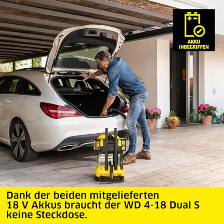 KÄRCHER Nass-Trocken-Sauger WD 4-18 S Dual Battery Set V-20/22, 36-V-Motor, 20 l Edelstahlbehälter, inkl. Akku und Ladegerät, kraftvoller 36-Volt-Motor und optimale Saugleistung – Bild 4