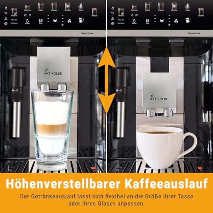 KKT KOLBE Kaffeevollautomat Barista Pure, 15 Bar, 7-stufiges Mahlwerk, Touchscreen, 2-Tassen Funktion, Milchschaumdüse, ColdBrew, Schwarz Silber – Bild 4