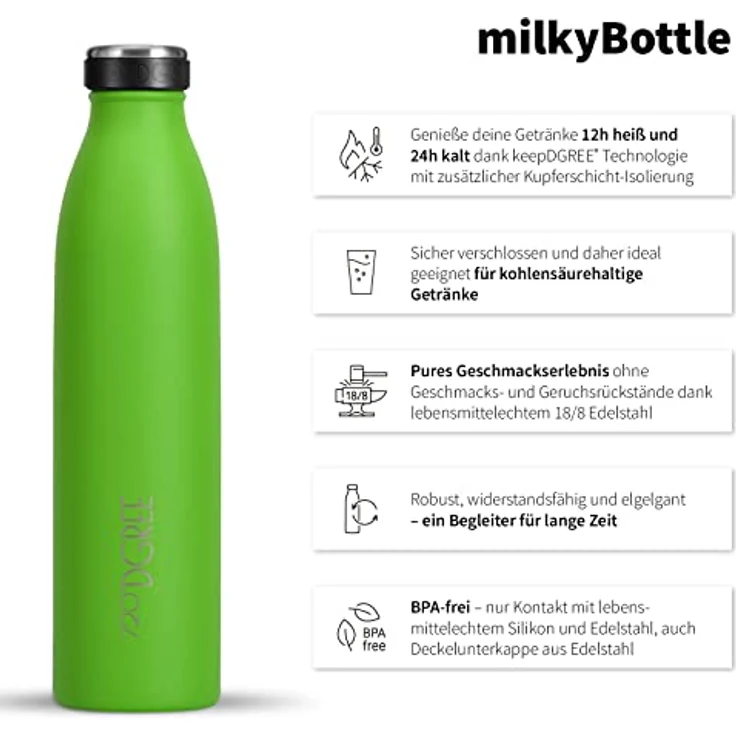 720°DGREE Edelstahl Trinkflasche “milkyBottle” - 350ml - BPA-frei, auslaufsicher, kohlensäuregeeignet, ideal für Kinder, Sport und Schule – Bild 2