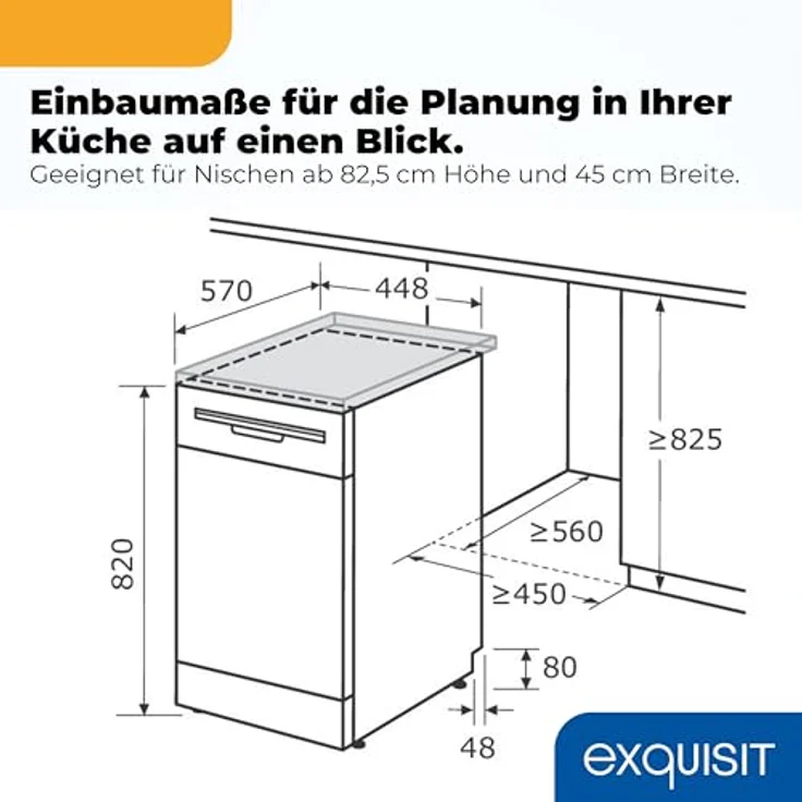 Exquisit GSP59109-451D, Geschirrspüler Unterbaufähig, 9 Maßgedecke, 4 Programme, Aquastop-Schlauch, 49 dB, Silber – Bild 9