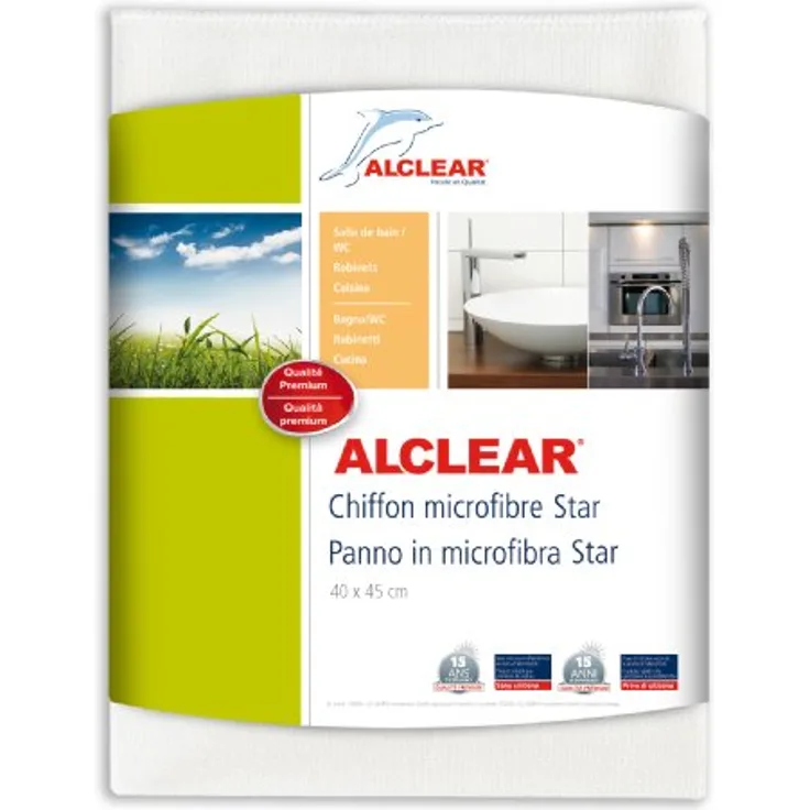 ALCLEAR Microfasertuch Star Spezialtuch, entfernt Kalkränder ohne Chemie, 40x45 cm weiss, feinste Tuchstruktur