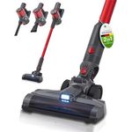 Juskys 2-in-1 Akkustaubsauger VC2101 - kabellos & beutellos - HEPA Filter, Düsen & Wandhalterung - Akku Staubsauger Anthrazit - Rot