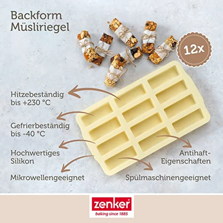 Zenker Müsliriegel Backform 4er-Set, Silikonform mit Antihaft-Eigenschaften für 48 Riegel, hitzebeständig und spülmaschinengeeignet – Bild 3