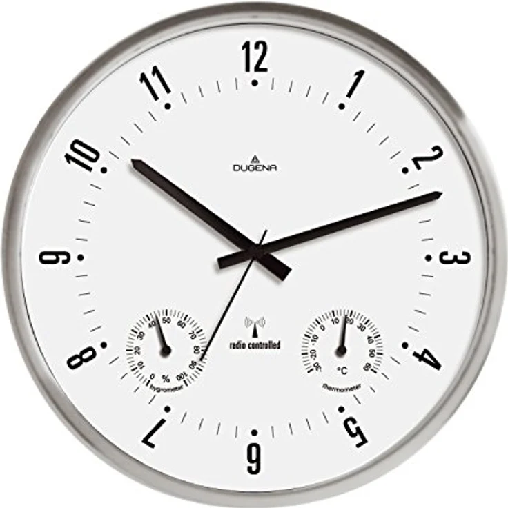 Dugena Wanduhr, Funkuhrwerk, Thermometer, Hygrometer, Metallgehäuse, ø 25 cm, inklusive Batterie (ø 33 cm) – Bild 2