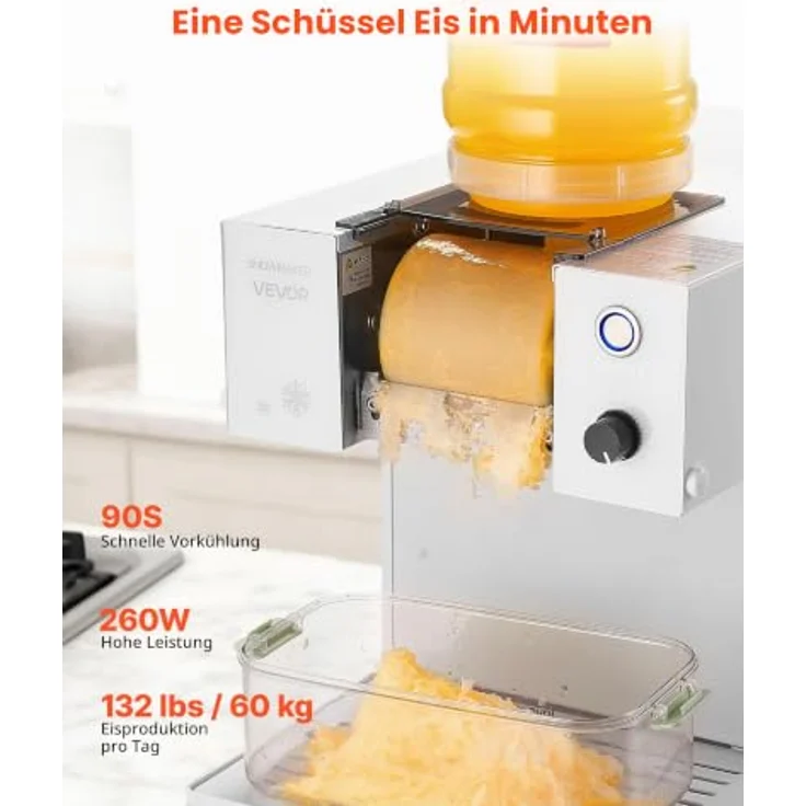 VEVOR Schneeflocken-Eismaschine DB60, 60 kg/Tag Eis-Rasiermaschine mit Edelstahlklinge, 1,8 L Tank, 90-s Schnellkühlung, für Zuhause und kleine Veranstaltungen – Bild 2