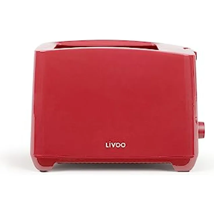 LIVOO DOD162RC 2-Schlitz-Toaster, 750 W, inkl. Krümmelschublade, regelbares Thermostat, Stopp, Aufheizen und Auftauen, Kunststoff, rot