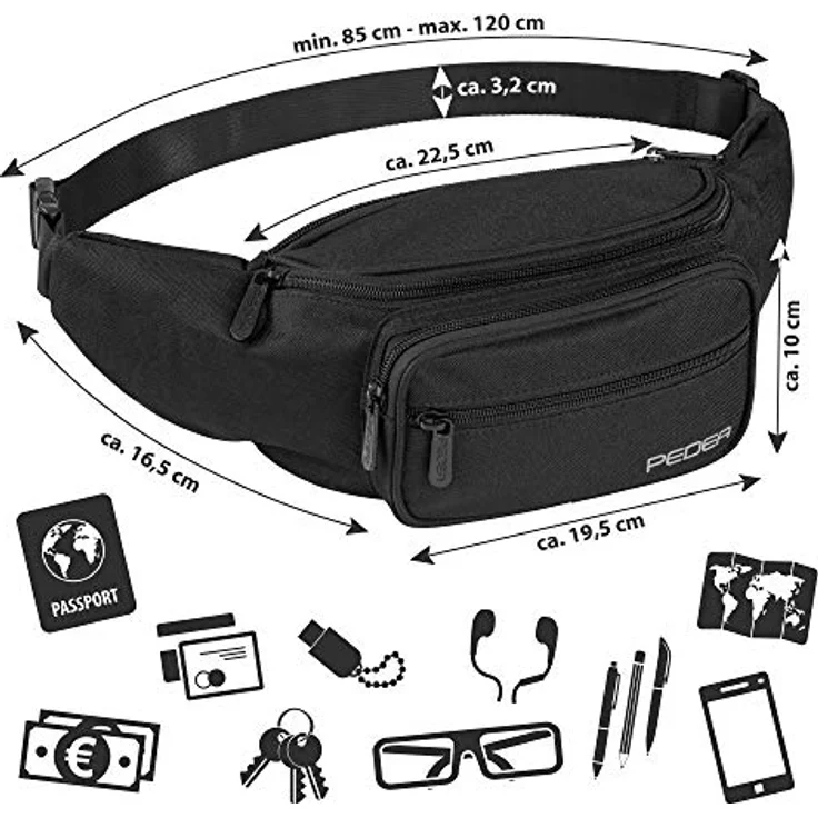 PEDEA Bauchtasche "TREND" Gr. L, Gürteltasche mit 5 Fächern, wasserabweisend und RFID-Schutz – Bild 2