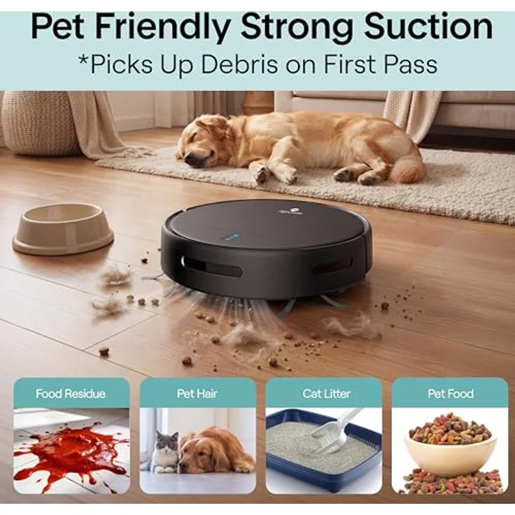 SereneLife Saugroboter SLRC-100, 3-in-1 Staubsauger mit Wischfunktion, 700Pa Saugkraft, APP-Steuerung, Absturzsensoren, ideal für Tierhaare & Teppiche, Schwarz – Bild 3