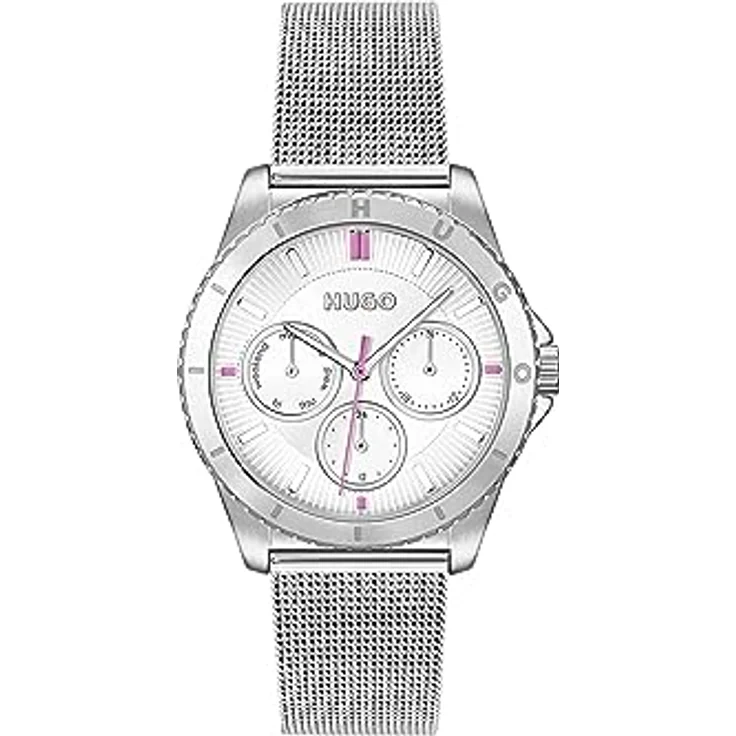 HUGO Multi Zifferblatt Quarz Uhr für Damen Kollektion #Dance, Silbernes Edelstahl-Mesh-Gliederarmband, 36 mm Gehäusedurchmesser, Wasserabweisend bis 3 bar – Bild 1
