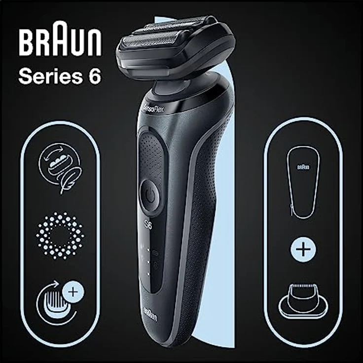 Braun Series 6 Rasierer Herren mit EasyClick Aufsatz, Elektrorasierer & Präzisionstrimmer, SensoFlex, Wet & Dry, wiederaufladbar & kabellos, Geschenk Mann, 61-N1200s, grau – Bild 3