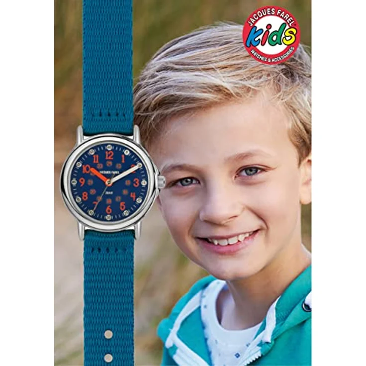 Jacques Farel Quarzuhr KCF 078, Kinderuhr mit Lernzifferblatt, Textilband blau – Bild 6