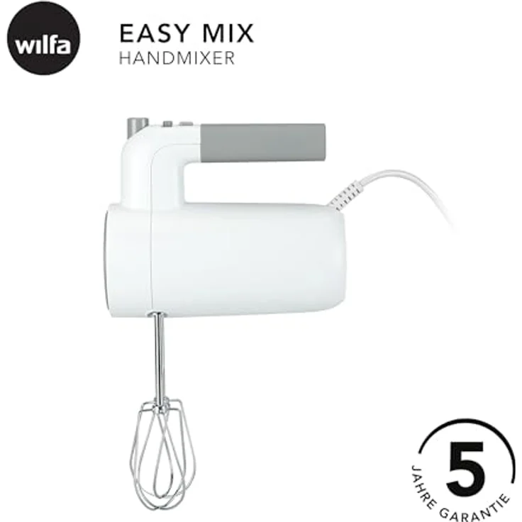Wilfa Handmixer Easy Mix 350 | 5 Geschwindigkeiten, Boost- und Auswurf-Funktion | 2 Schneebesen, Zubehör-Halterung | 350 Watt, 1,4m Kabel | HM2W-350 (weiß-grau) – Bild 2
