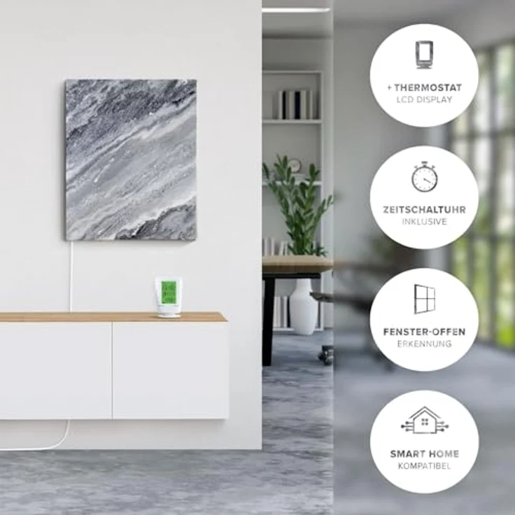 Marwona Marmor Infrarotheizung 500 W Jura A-500, digitales Thermostat, energiesparend, 5 Jahre Garantie, deutsche Qualität (Qarama) – Bild 4