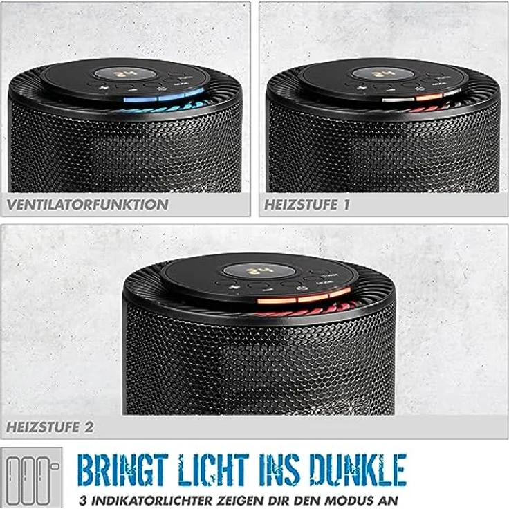 Güde Keramik Heizlüfter GKH 1200 DT (1200 W, 2 Heizstufen m. Ventilatorfunktion, 15 m³ max. Raumheizvermögen, PTC-Keramik Heizelement, Oszillation, Timerfktn., LED-Display, Überhitzungs- & Kippschutz) – Bild 3